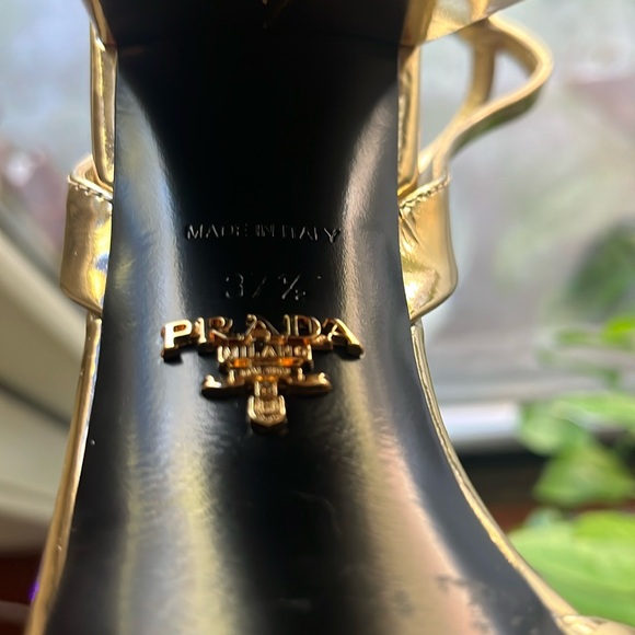 Prada Platform Plateau Ankle Strap Heel Sandals in Metallic Gold 37.5, US 7.5 - Picture 12 of 14